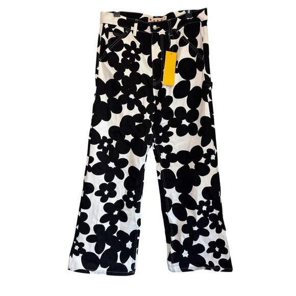 Marni Trousers Floral Print Pants in Black 48 New Unisex Trousers - Picture 6 of 16
